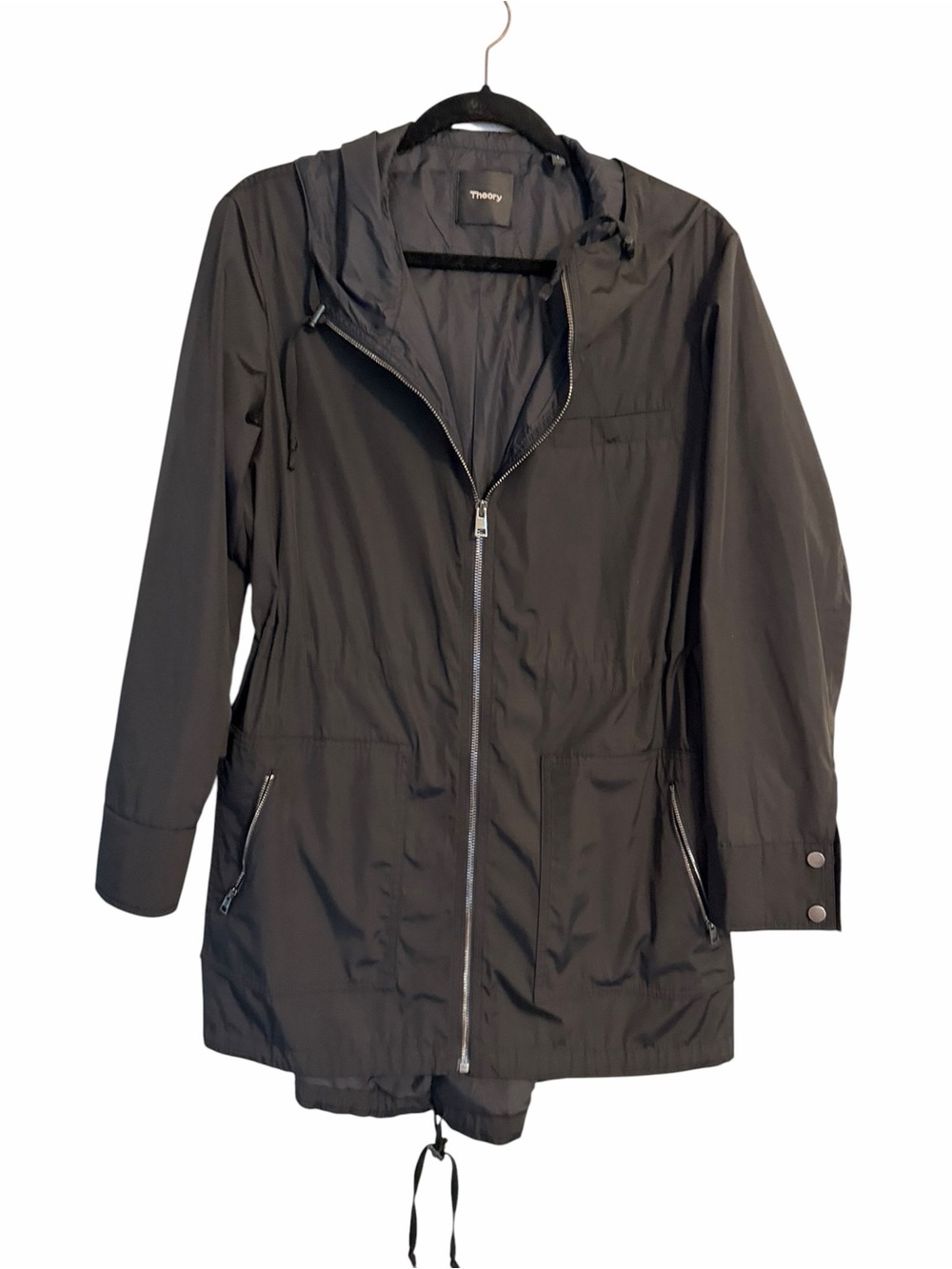Theory Black Hooded Anorak Rain Jacket Utility Parka Lightweight Approximate M/L